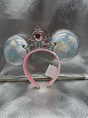 Disney Parks Princess Tiara Minnie Mouse Ears Headband Silver Holographic Crown